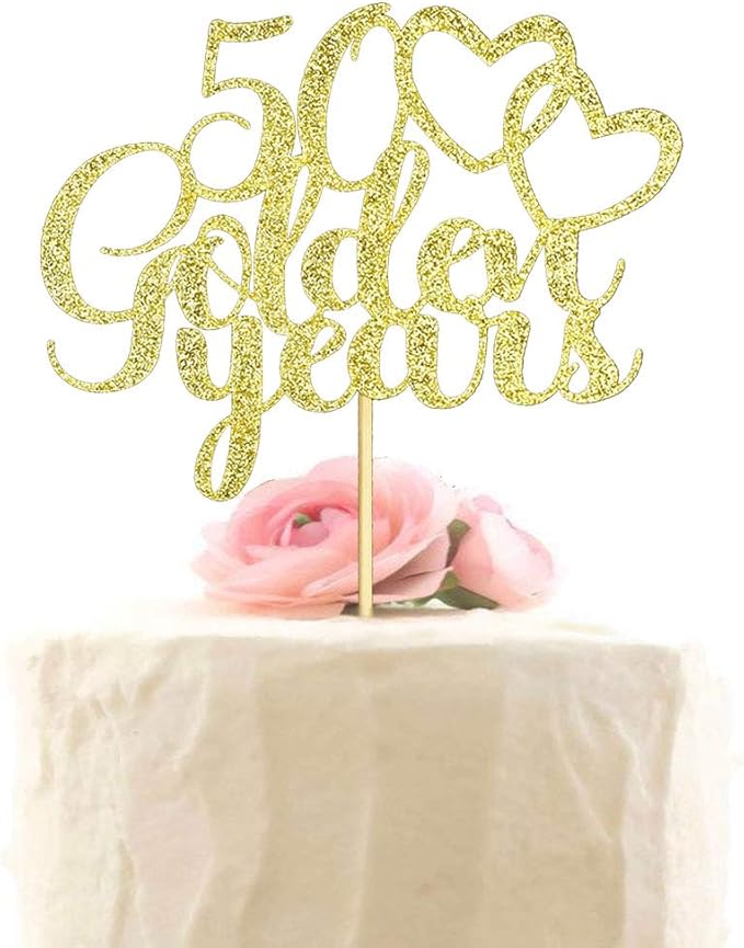 50 黄金年蛋糕装饰 50 周年婚礼生日纪念派对装饰金闪粉